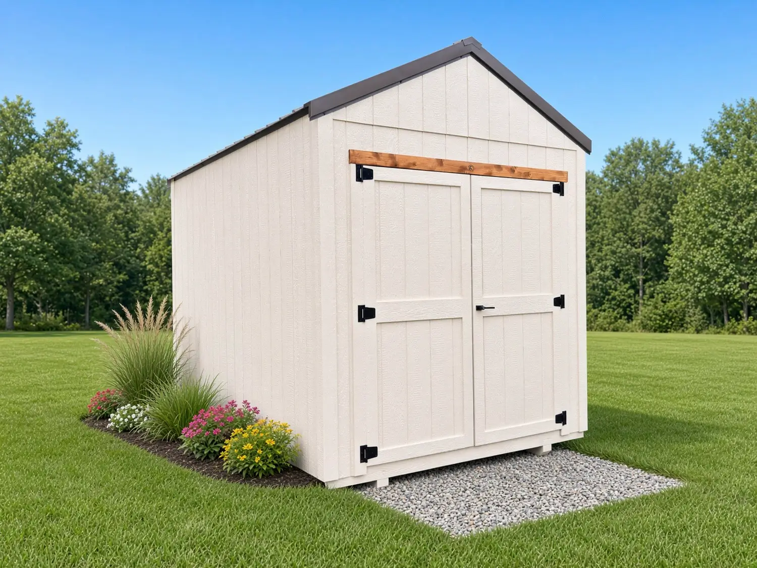 Silverwood Structures utility shed with double doors on a Georgia property in afternoon light